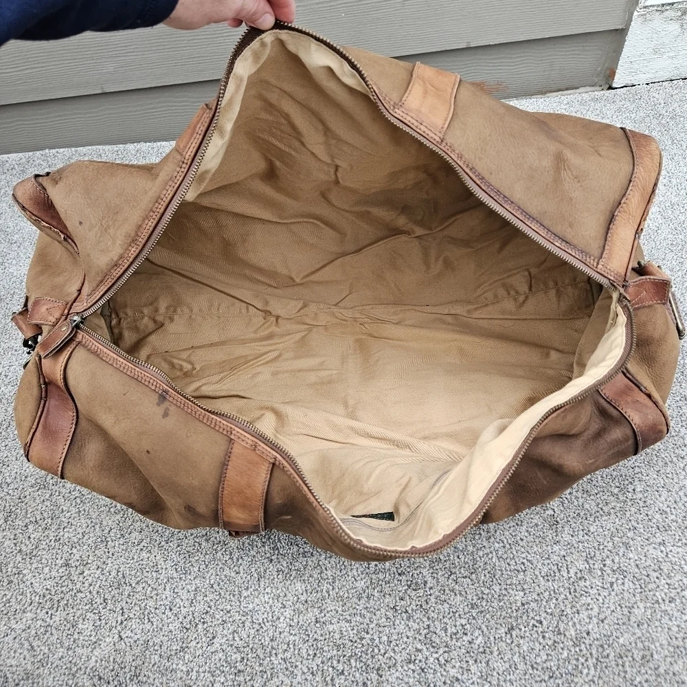Vintage J CREW Oarsman Rugged Leather Weekender Bag Large Travel Duffle Worn